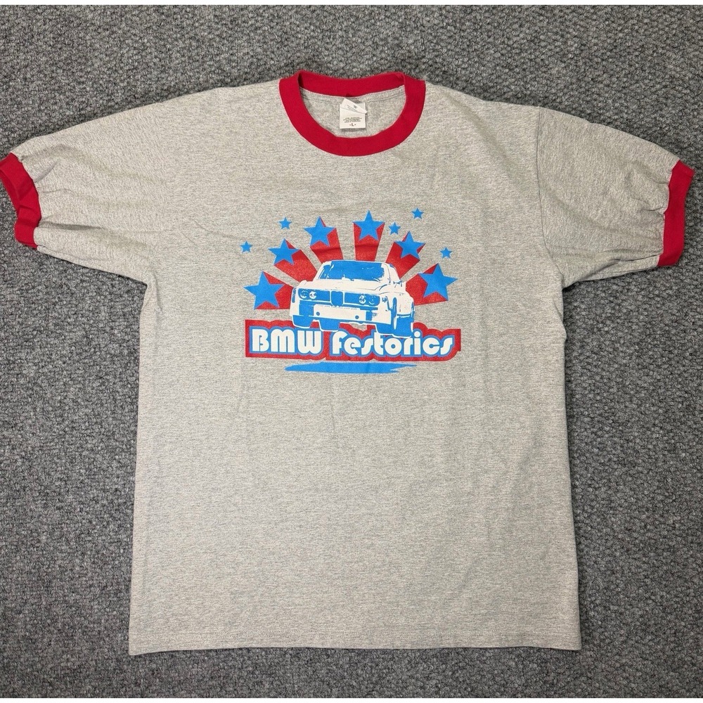 Vintage BMW Festorics Graphic‎ Ringer T-Shirt Gray Heather Size L
